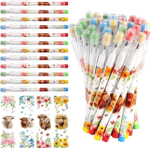 Kolewo4ever 48pcs HB Highland Cow Pencils Kawaii Cute Multipoint Pencil Push Translucent Non Sharpening Stackable Pencils Pop Up Plastic Pencil for Classroom Rewards Carnival Prizes (Highland Cow) in Kuwait