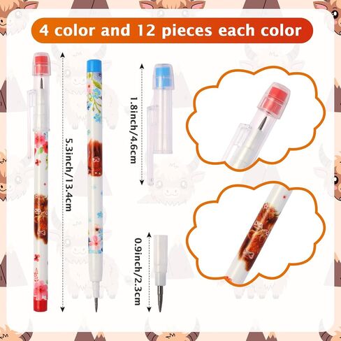 Kolewo4ever 48pcs HB Highland Cow Pencils Kawaii Cute Multipoint Pencil Push Translucent Non Sharpening Stackable Pencils Pop Up Plastic Pencil for Classroom Rewards Carnival Prizes (Highland Cow) in Kuwait