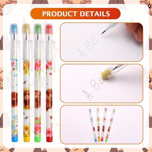 Kolewo4ever 48pcs HB Highland Cow Pencils Kawaii Cute Multipoint Pencil Push Translucent Non Sharpening Stackable Pencils Pop Up Plastic Pencil for Classroom Rewards Carnival Prizes (Highland Cow) in Kuwait