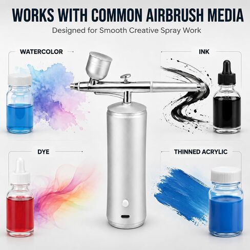 Cordless Airbrush Kit with Compressor, 48PSI Rechargeable Spray Gun Set, 0.3mm Nozzle & 2 Paint Cups (20cc/40cc) for Painting, Nail Art, Cake Decor, Makeup, Modeling in Kuwait