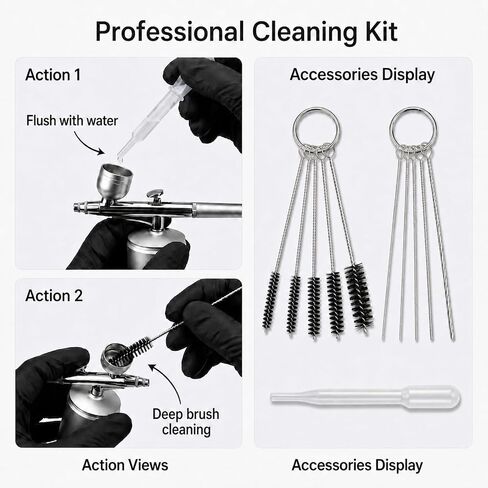 Cordless Airbrush Kit with Compressor, 48PSI Rechargeable Spray Gun Set, 0.3mm Nozzle & 2 Paint Cups (20cc/40cc) for Painting, Nail Art, Cake Decor, Makeup, Modeling in Kuwait