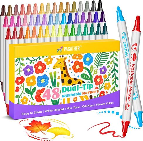 Pagather Washable Markers, 24 Colors Dual Tip Dot & Conical Pens for Kids in Saudi Arabia