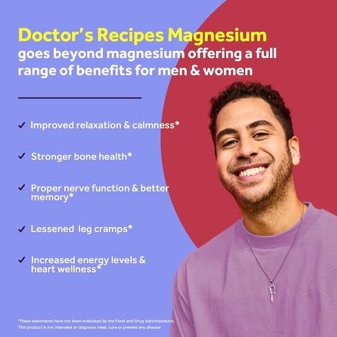 Doctor's Recipes Magnesium Glycinate for Men & Women, 100mg Elemental Mag, 90 Caps, Amino Acid Chelated, High Absorption, Easy on Stomach, Calm, Bone, Muscle, Heart, Energy, Nerve, Sleep, No Gluten in Saudi Arabia