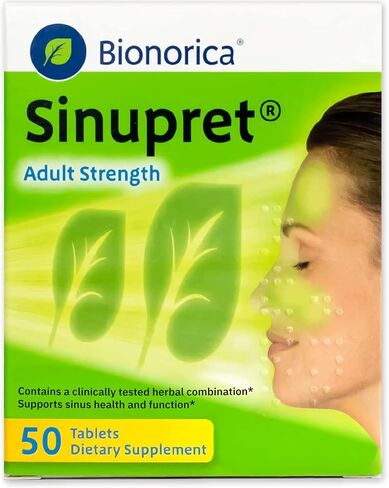 Sinupret قوة الجيوب الأنفية للبالغين + دعم المناعة، طبيعي بالكامل، عشبي سريع المفعول لممر الأنف ومكمل تعزيز المناعة مع رعي الحمام وزهرة المسنين - 50 قرصًا in Kuwait