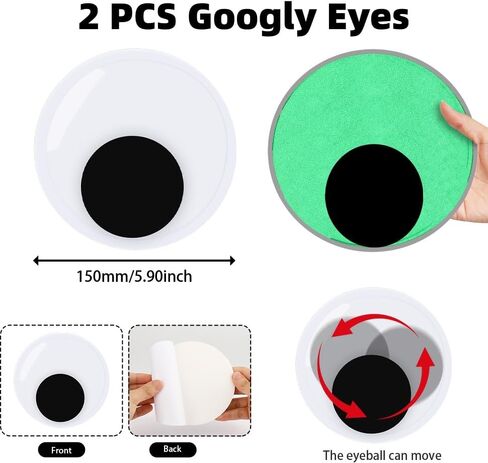 2 Pcs 6 Inch Glow Giant Googly Eyes Self-Adhesive, Giant Halloween Eyes in Saudi Arabia