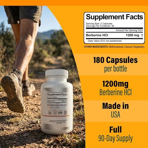 Premium Berberine HCL 1200mg- 180 Vegan Capsules, 100% Pure Berberine Supplement- Non-GMO, Gluten Free in Kuwait