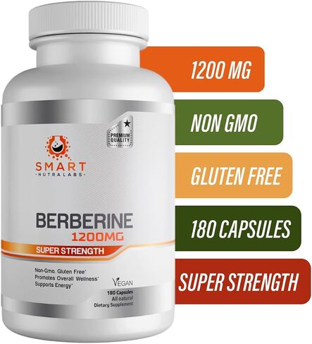 Premium Berberine HCL 1200mg- 180 Vegan Capsules, 100% Pure Berberine Supplement- Non-GMO, Gluten Free in Kuwait