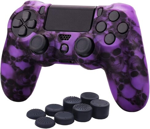 YoRHa Water Transfer Printing Butterfly Silicone Cover Skin Case for Sony PS4/slim/Pro Dualshock 4 Controller x 1(White) with Pro Thumb Grips x 8 in Kuwait