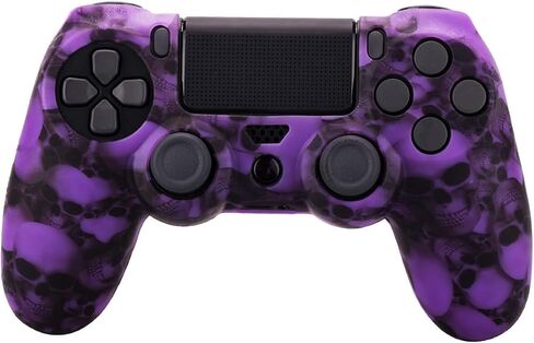 YoRHa Water Transfer Printing Butterfly Silicone Cover Skin Case for Sony PS4/slim/Pro Dualshock 4 Controller x 1(White) with Pro Thumb Grips x 8 in Kuwait