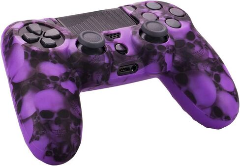 YoRHa Water Transfer Printing Butterfly Silicone Cover Skin Case for Sony PS4/slim/Pro Dualshock 4 Controller x 1(White) with Pro Thumb Grips x 8 in Kuwait