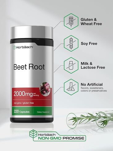 Beet Root Powder Capsules | 250 Pills | Herbal Extract | Non-GMO, Gluten Free, and DNA Tested Supplement | by Horbaach in Kuwait