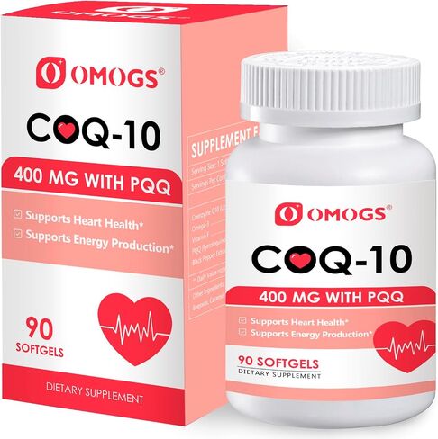 OMOGS CoQ10 400 مجم كبسولات هلامية، مكملات الإنزيم المساعد Q10 عالية الامتصاص تدعم صحة القلب، صحة القلب والأوعية الدموية، الجهاز المناعي وإنتاج الطاقة الخلوية، نباتي، خالي من الغلوتين، 60 كبسولة هلامية in Kuwait