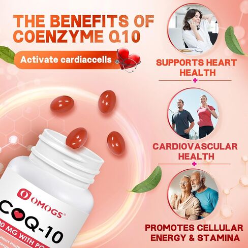 OMOGS CoQ10 400 مجم كبسولات هلامية، مكملات الإنزيم المساعد Q10 عالية الامتصاص تدعم صحة القلب، صحة القلب والأوعية الدموية، الجهاز المناعي وإنتاج الطاقة الخلوية، نباتي، خالي من الغلوتين، 60 كبسولة هلامية in Kuwait