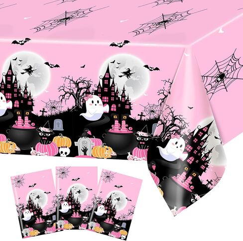 Avezano 3 pcs Pink Halloween Tablecloth Boo Day Baby Shower Decorations in Kuwait