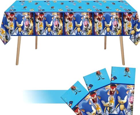 Tititada Sonic Table Cloths - 3 Ctue Anime Table Cover Disposable Plastic Waterproof Tablecloths Purple Cartoon Party Supplies for Boys Girls Fans Concert Birthday Party in Kuwait