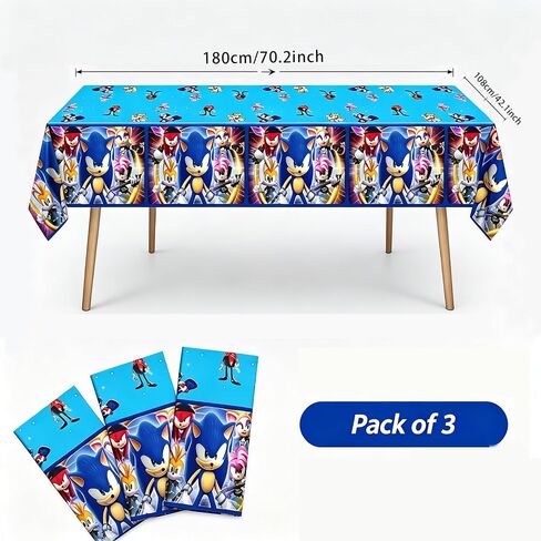 Tititada Sonic Table Cloths - 3 Ctue Anime Table Cover Disposable Plastic Waterproof Tablecloths Purple Cartoon Party Supplies for Boys Girls Fans Concert Birthday Party in Kuwait