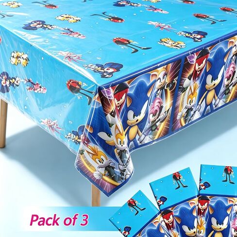 Tititada Sonic Table Cloths - 3 Ctue Anime Table Cover Disposable Plastic Waterproof Tablecloths Purple Cartoon Party Supplies for Boys Girls Fans Concert Birthday Party in Kuwait