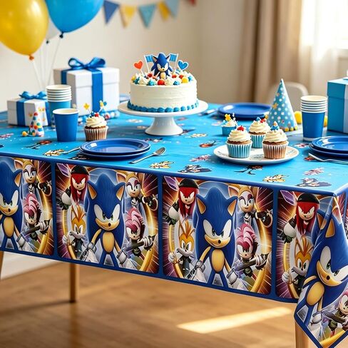 Tititada Sonic Table Cloths - 3 Ctue Anime Table Cover Disposable Plastic Waterproof Tablecloths Purple Cartoon Party Supplies for Boys Girls Fans Concert Birthday Party in Kuwait