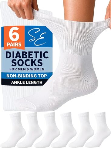 Special Essentials 6 Pairs Cotton Diabetic Ankle Socks - Non-Binding With Extra Wide Top For Men and Women in Kuwait