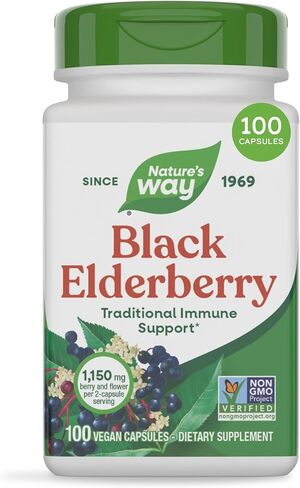 Nature's Way Black Elderberry Capsules, Traditional Immune Support*, 100 Vegan Capsules in Kuwait