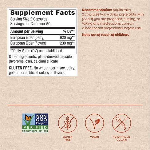 Nature's Way Black Elderberry Capsules, Traditional Immune Support*, 100 Vegan Capsules in Kuwait
