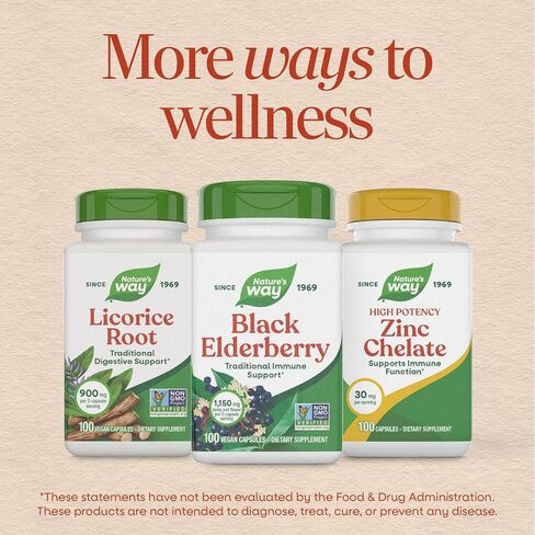 Nature's Way Black Elderberry Capsules, Traditional Immune Support*, 100 Vegan Capsules in Kuwait