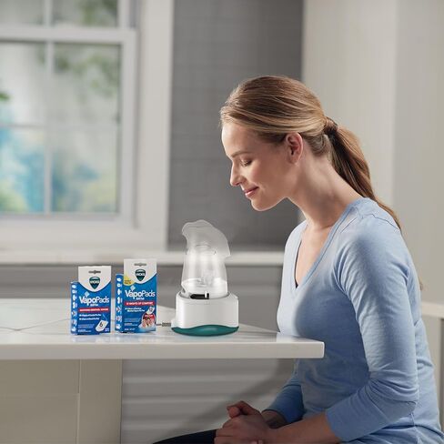 جهاز استنشاق البخار الشخصي V1200 Vicks مع قناع وجه ناعم لتخفيف البخار المستهدف، يساعد في مشاكل الجيوب الأنفية والاحتقان والسعال، يُستخدم مع وسادات VapoPads المنثول المهدئ in Kuwait