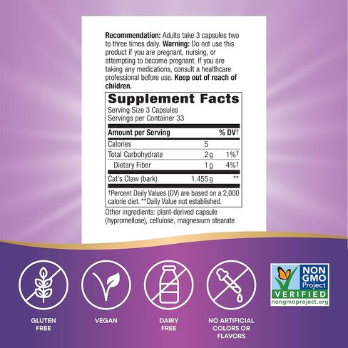 Nature's Way Cat’s Claw Bark, Traditional Health Tonic*, 1,455mg per serving, 100 Capsules in Kuwait