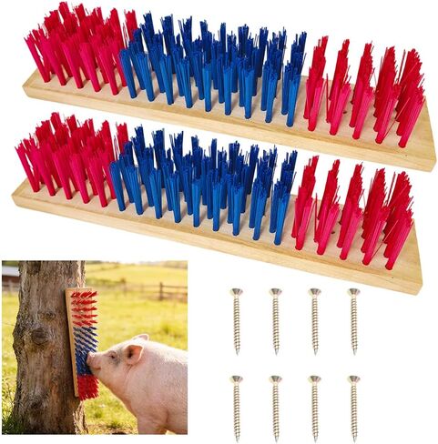 2PCS Pig Enrichment Toy, 11.8" 2-in-1 Self-Grooming & Scratch Brush for Mini Pigs, Cats & Dogs to Reduces Stress , Wooden Base with Wood Wax Oil Finish, Pre-Drilled Holes & 8 Screws, Firm Bristles in Kuwait