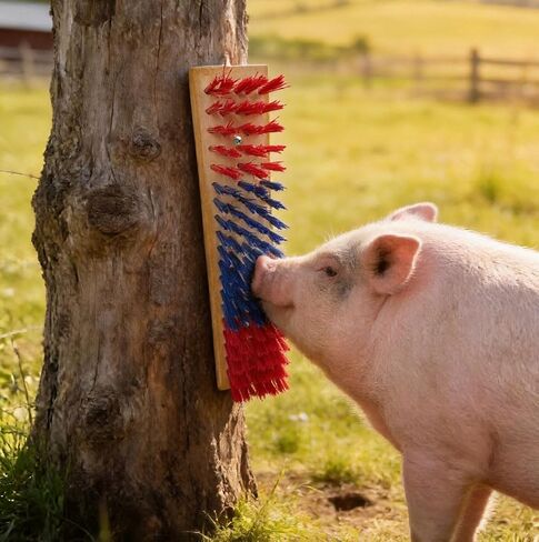 2PCS Pig Enrichment Toy, 11.8" 2-in-1 Self-Grooming & Scratch Brush for Mini Pigs, Cats & Dogs to Reduces Stress , Wooden Base with Wood Wax Oil Finish, Pre-Drilled Holes & 8 Screws, Firm Bristles in Kuwait