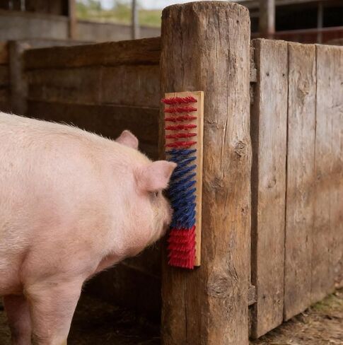 2PCS Pig Enrichment Toy, 11.8" 2-in-1 Self-Grooming & Scratch Brush for Mini Pigs, Cats & Dogs to Reduces Stress , Wooden Base with Wood Wax Oil Finish, Pre-Drilled Holes & 8 Screws, Firm Bristles in Kuwait