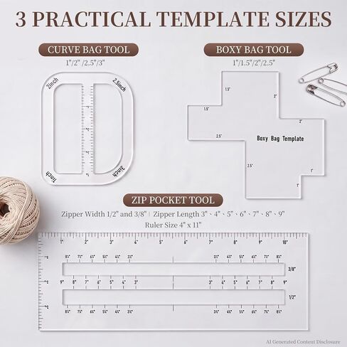 6pcs Boxy Bag Making Templates,Acrylic Sewing Tools Set with 12PCS Heat Erasable Pens for Beginners DIY Sewing,Including Boxed Bag Curve Bag, Zip Pocket & 3 Sizes of Handbag Templates in Kuwait