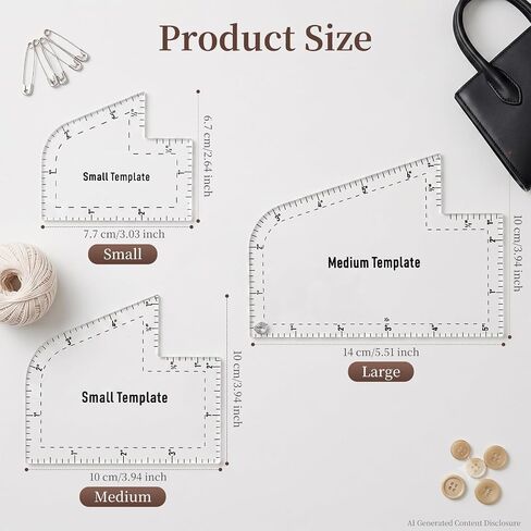 6pcs Boxy Bag Making Templates,Acrylic Sewing Tools Set with 12PCS Heat Erasable Pens for Beginners DIY Sewing,Including Boxed Bag Curve Bag, Zip Pocket & 3 Sizes of Handbag Templates in Kuwait