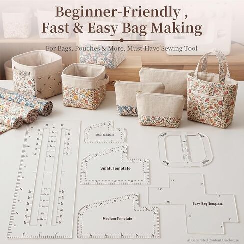 6pcs Boxy Bag Making Templates,Acrylic Sewing Tools Set with 12PCS Heat Erasable Pens for Beginners DIY Sewing,Including Boxed Bag Curve Bag, Zip Pocket & 3 Sizes of Handbag Templates in Kuwait
