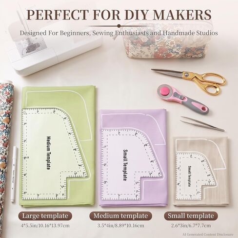 6pcs Boxy Bag Making Templates,Acrylic Sewing Tools Set with 12PCS Heat Erasable Pens for Beginners DIY Sewing,Including Boxed Bag Curve Bag, Zip Pocket & 3 Sizes of Handbag Templates in Kuwait