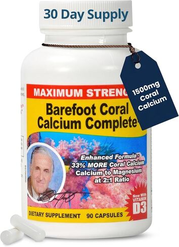 Barefoot Coral Calcium Complete 1500mg, 240 Capsules- Coral Calcium Supplement Developed by Bob Barefoot- Supports Overall Health & PH Levels- Contains Calcium, Magnesium, & Vitamins in Saudi Arabia