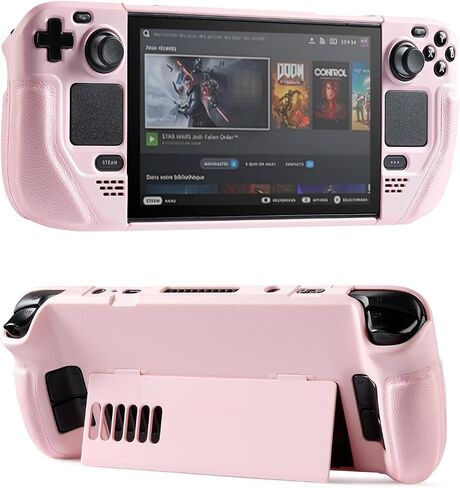 UYIYE Kickstand Case for Steam Deck OLED & LCD, Leather Grip (White/Red) in Saudi Arabia