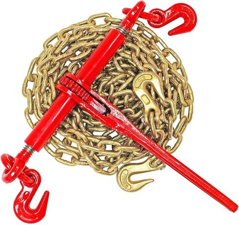 DC Cargo Chain Binder Kit (2 Sets) | 5/16" Grade 70 Extra Long 20 Foot Chain - and Load Binder Set | Heavy Duty Ratcheting Chain and Binder | Load Chain and Binders – 4,700lb Working Load Limit As Set in Kuwait