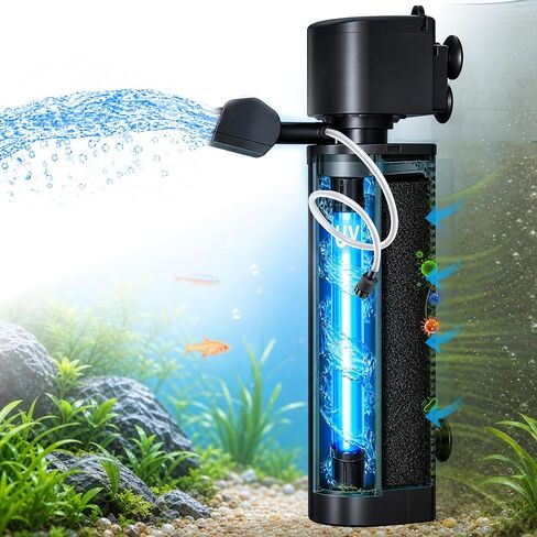 COOSPIDER Aquarium Filter with 6W U-V Light 158GPH for 10-45 Gallon Tank in Saudi Arabia
