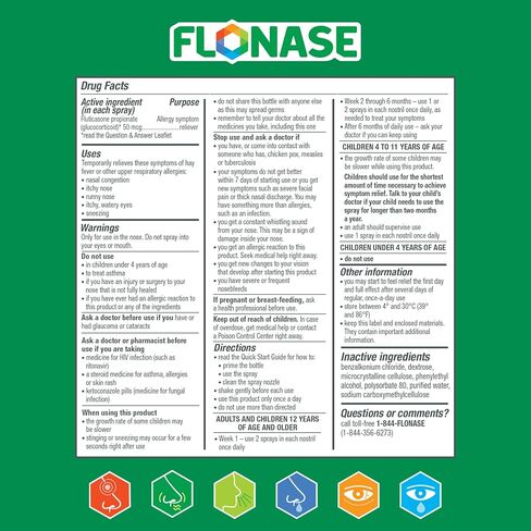 Flonase Allergy Relief Nasal Spray, 24 Hour Non Drowsy Allergy Medicine, Metered Nasal Spray - 144 Sprays + Pack of Tissues in Kuwait