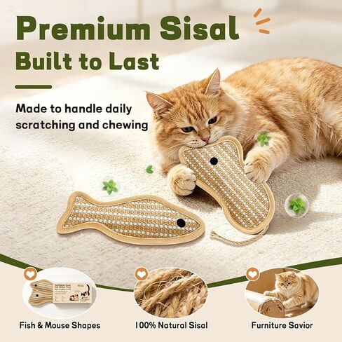 Refillable Catnip Kicker Toys, Sisal Fish & Mouse with Catnip & Silvervine Gall Fruit, Durable Interactive Cat Toy for Indoor Cats, 2-Pack in Saudi Arabia
