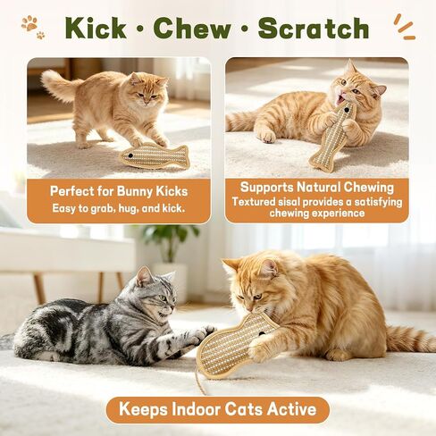 Refillable Catnip Kicker Toys, Sisal Fish & Mouse with Catnip & Silvervine Gall Fruit, Durable Interactive Cat Toy for Indoor Cats, 2-Pack in Saudi Arabia
