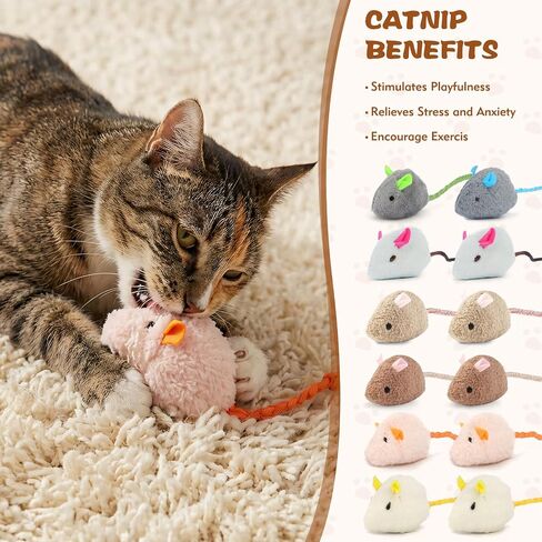 WRW 12 Pcs Cat Mice Toys with Catnip for Indoor Cats, Cat Mouse Toy in Kuwait