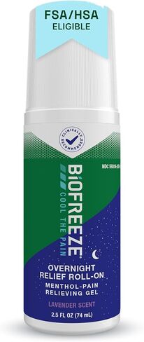 Biofreeze Menthol Overnight Roll-On Pain Relieving Gel 2.5 FL OZ with Lavender Scent, Topical Pain Relief For Aches, Pains, Simple Backache, Arthritis, Strains, Bruises, And Sprains (Package May Vary) in Saudi Arabia