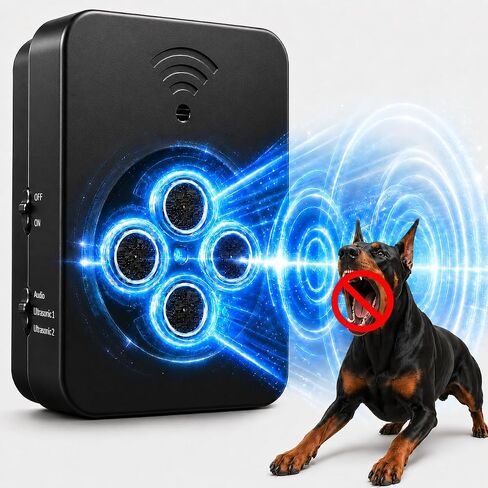 Automatic Anti Barking Device for Dogs, 4-Emitter Ultrasonic Bark Deterrent, 50 FT Range, 3 Modes, USB Rechargeable Hands-Free Indoor Outdoor Bark Control Box for 6-120 lb Dogs in Kuwait