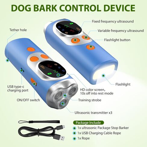 dessports Dog Bark Deterrent Device - 3X Ultrasonic Anti Barking Device for Dogs Training - 50FT Range Effective Bark Shield - Rechargeable Barking Silencer for Own or Neighbour's Dog in Kuwait