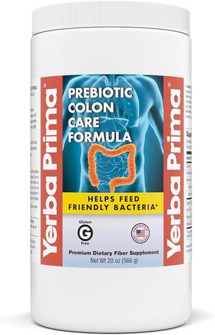 Yerba Prima Prebiotic Colon Care Formula, 20 oz Powder with FOS - Natural Psyllium Fiber, Magnesium, Selenium - Non-GMO, Gluten Free, Vegan Daily Supplement - For Men & Women in Saudi Arabia