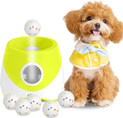 TeqHome Automatic Ball Launcher for Dogs, Interactive Dog Ball Thrower with 6 PCS 2.17" ETPU Balls, 3 Adjustable Distance Settings (20-46FT), Indoor Outdoor Fetch Trainer Toy for Small & Medium Dogs in Saudi Arabia