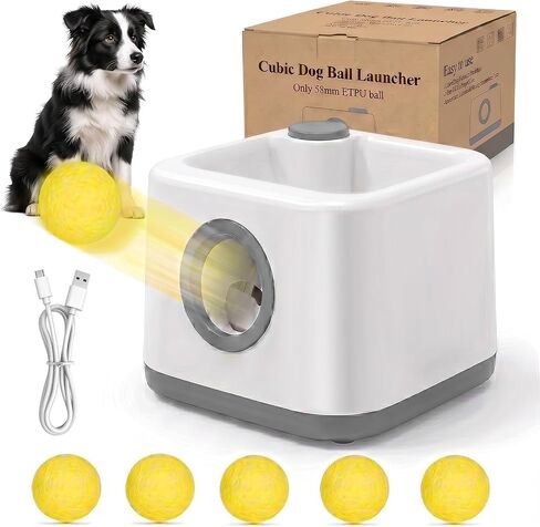 JIANAYANA Automatic Dog Ball Launcher, Auto & Manual Dual Mode Interactive Dog Toy, 4 Adjustable Distances with 5 ETPU Balls, Anti-Card Ball for Indoor Outdoor All Breeds in Saudi Arabia