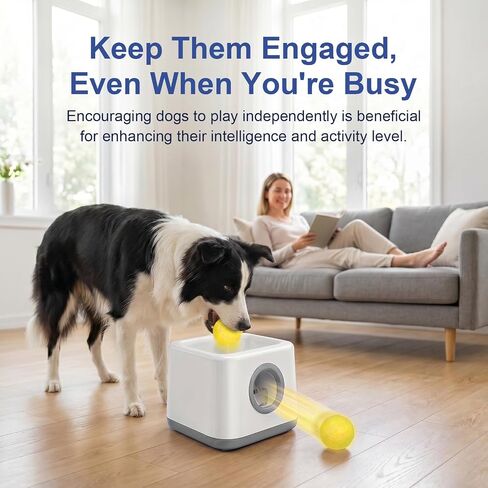 JIANAYANA Automatic Dog Ball Launcher, Auto & Manual Dual Mode Interactive Dog Toy, 4 Adjustable Distances with 5 ETPU Balls, Anti-Card Ball for Indoor Outdoor All Breeds in Saudi Arabia